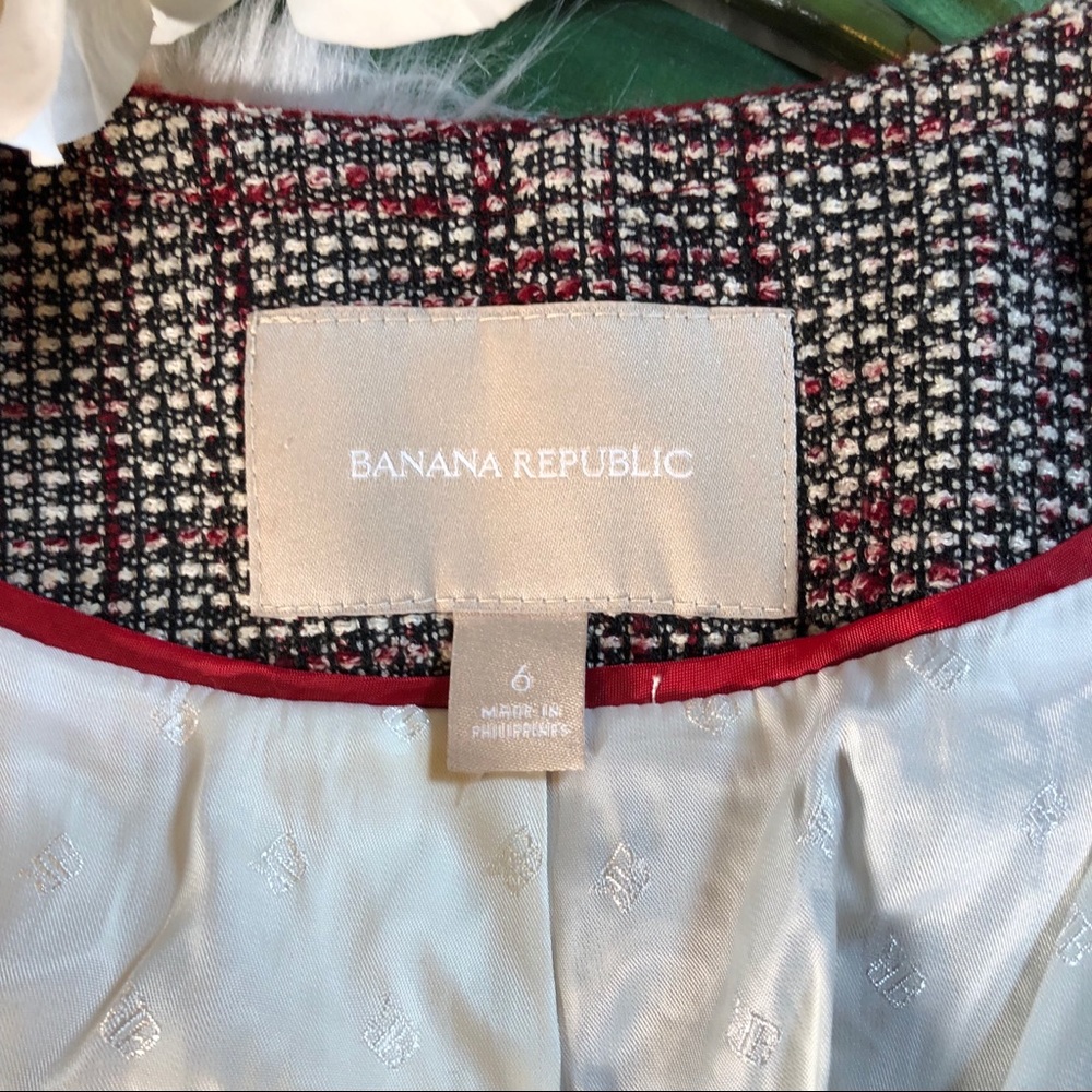 Banana Republic Red Piped Tweed Jacket Deep Garnet - Picture 5 of 8
